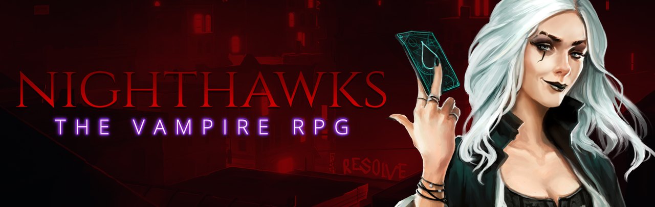 Official Nighthawks key art with the vampire cast and the game logo
